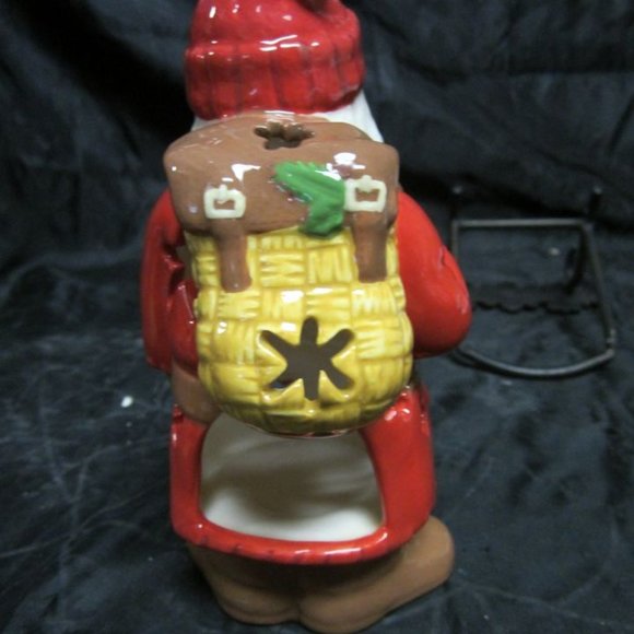 HALLMARK RUSTIC SANTA W/BASKET STYLE BACKPACK, CUTOUT CERAMIC TEALIGHT HOLDER - Picture 4 of 6